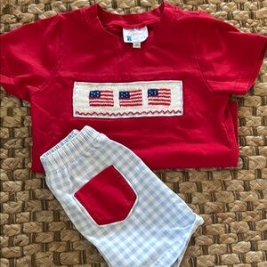 Blue Checkered Shorts with Red Pocket set